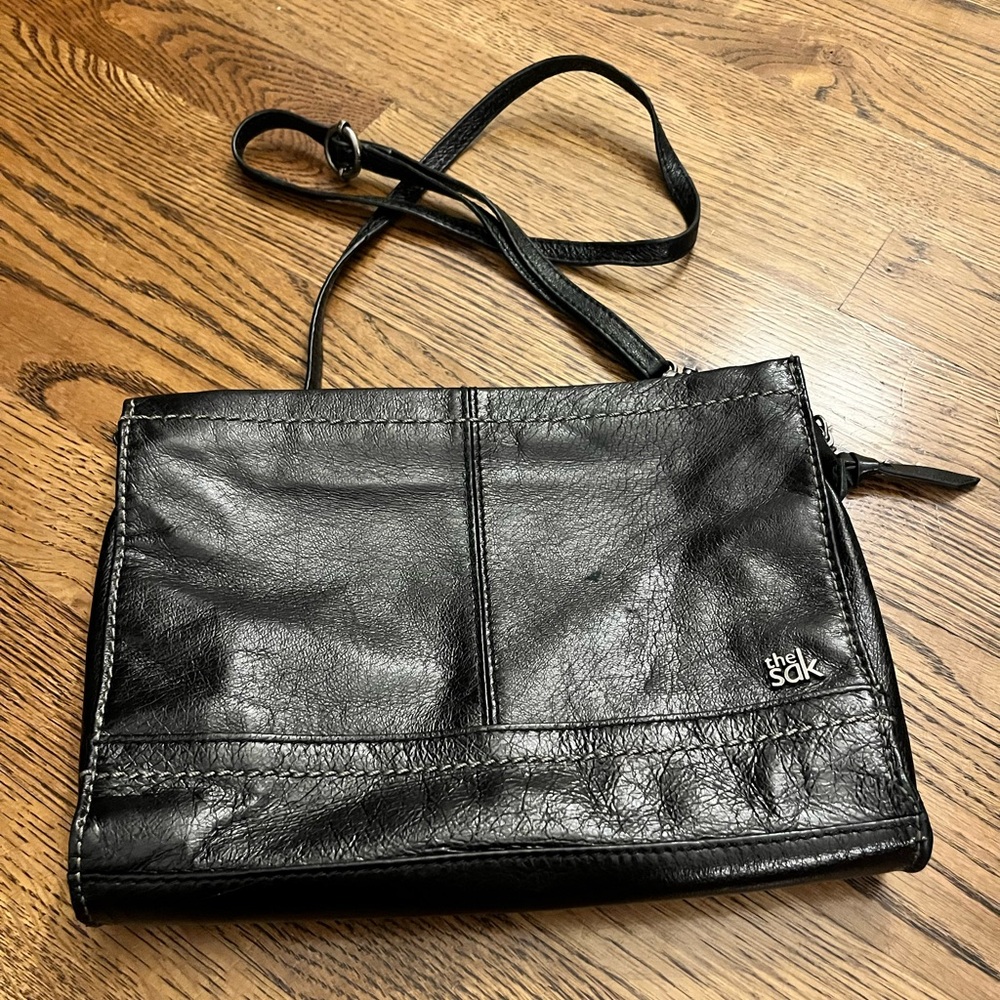 Y2K THE SAK Black Leather 3-Way Crossbody Bag Demi Clutch